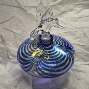 Vintage Iridescent Blue Swirl Hummingbird Perfume Bottle –